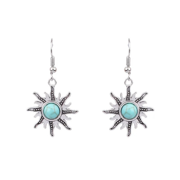 Ethnic/Boho Style Alloy Turquoise Drop Earrings - Picture 2 of 2